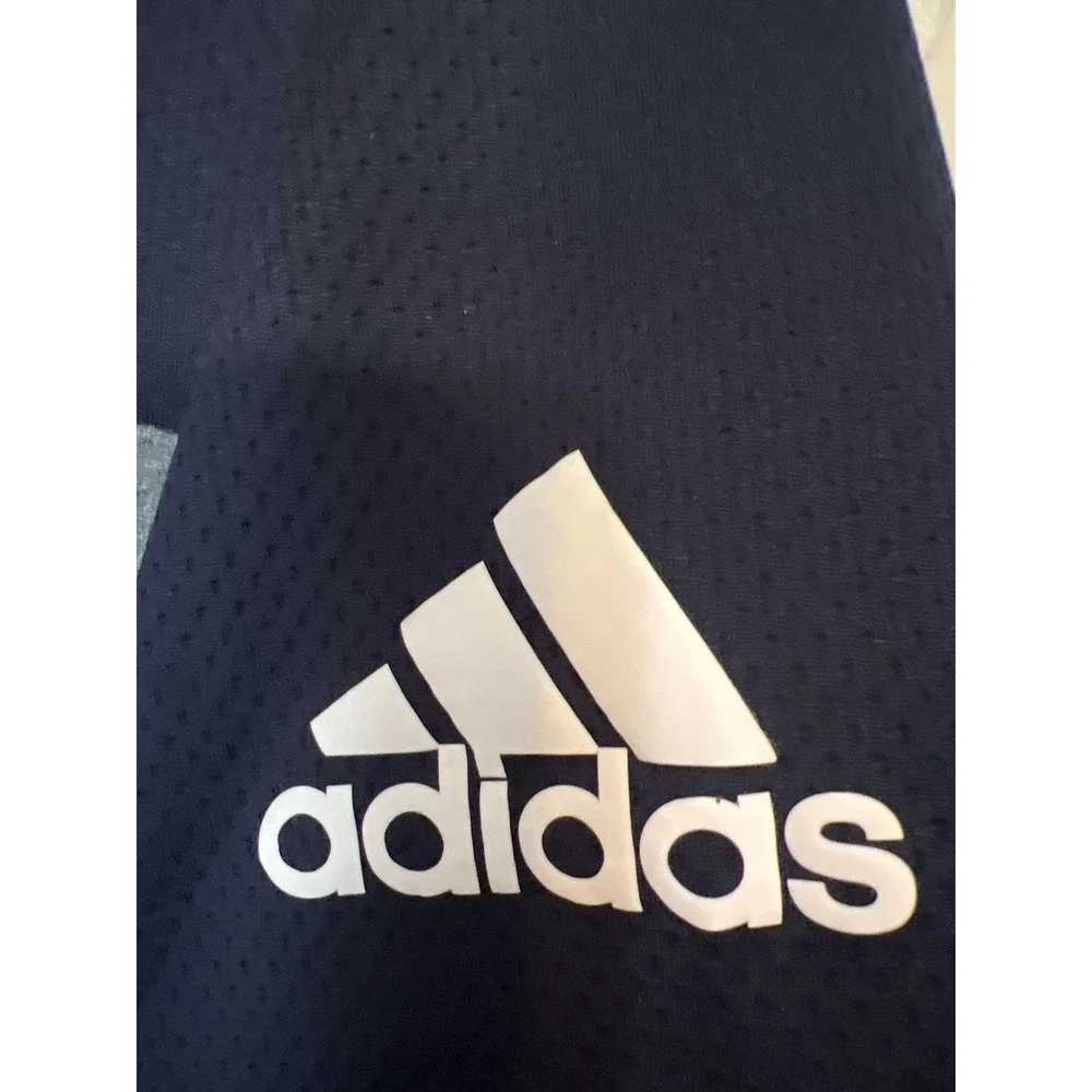Adidas Short Sleeve Hoodie Mens Large Navy Blue Good Climalite FreeLift Graphic